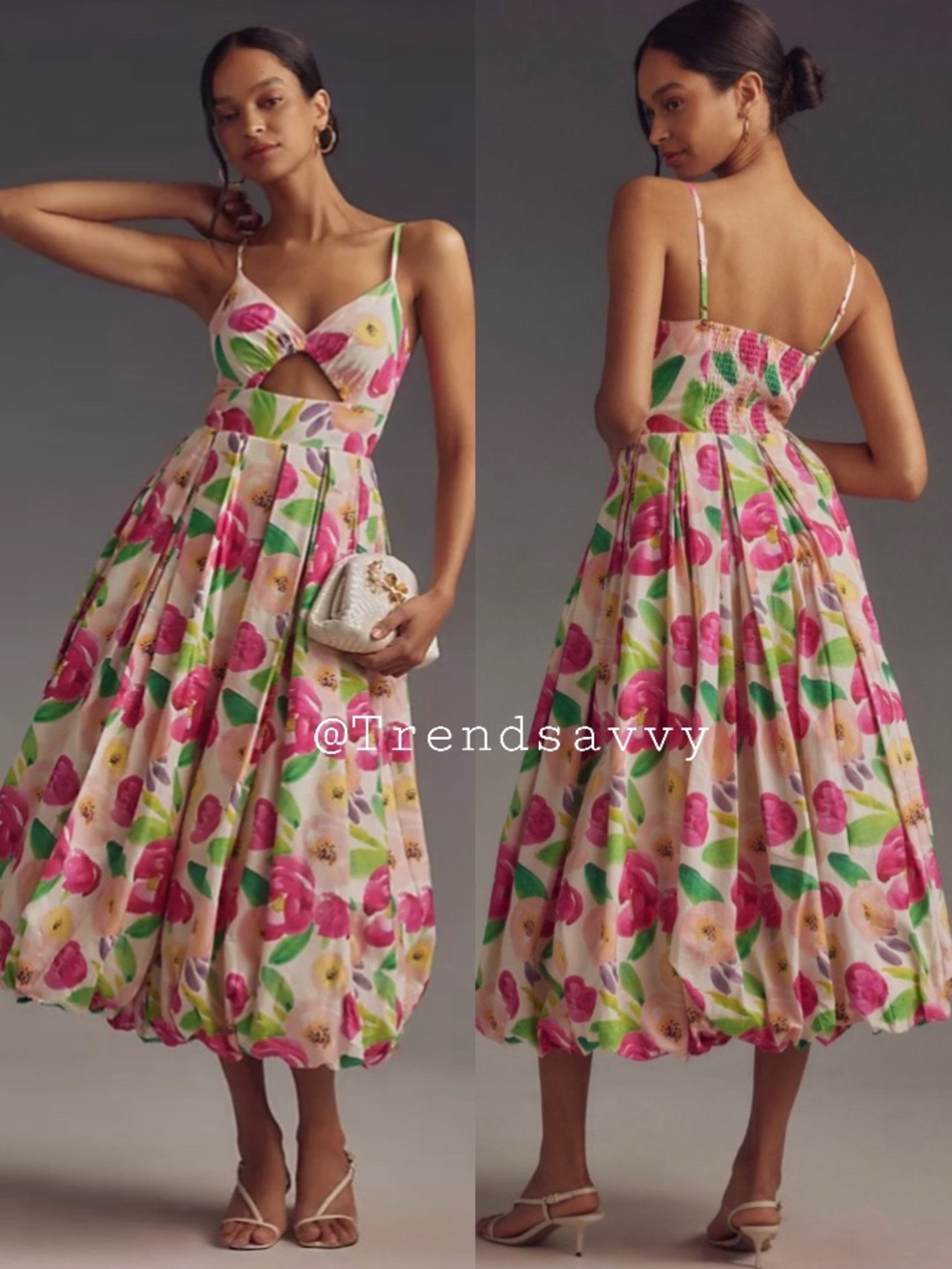 Anthropologie Hutch Floral Cutout Bubble Hem Midi Dress Petite XXSP NWT